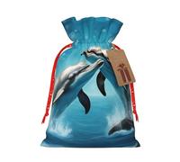 Pyjwyfmy Bolsas de regalo de Navidad con estampado de delfines enamorados, bolsa de regalo de Papá Noel, bolsas de regalo de lona de Navidad con cordones, bolsa de regalo