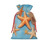 Pyjwyfmy Bolsas de regalo de Navidad con estampado de estrella de mar de fondo azul, bolsa de regalo de Papá Noel, bolsas de regalo de lona de Navidad con cordones, bolsa de regalo