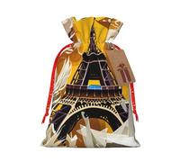 Pyjwyfmy Bolsas de regalo de Navidad con estampado de la Torre Eiffel de París, bolsa de regalo de Papá Noel, bolsas de regalo de lona de Navidad con cordones, bolsa de regalo