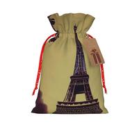 Pyjwyfmy Bolsas de regalo de Navidad con estampado de la Torre Eiffel de París, bolsa de regalo de Papá Noel, bolsas de regalo de lona de Navidad con cordones, bolsa de regalo