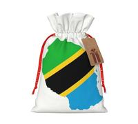 Pyjwyfmy Bolsas de regalo de Navidad con estampado de mapa de la bandera de Tanzania, bolsa de regalo de Papá Noel, bolsas de regalo de lona de Navidad con cordones, bolsa de regalo