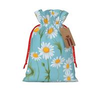 Pyjwyfmy Bolsas de regalo de Navidad con estampado de margaritas blancas en fondo azul claro, bolsa de regalo de Papá Noel, bolsas de regalo de lona de Navidad con cordones, bolsa de regalo