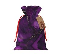 Pyjwyfmy Bolsas de regalo de Navidad con estampado de mármol de textura morada oscura, bolsa de regalo de Papá Noel, bolsas de regalo de lona de Navidad con cordones, bolsa de regalo