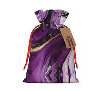 Pyjwyfmy Bolsas de regalo de Navidad con estampado de mármol de textura morada oscura, bolsa de regalo de Papá Noel, bolsas de regalo de lona de Navidad con cordones, bolsa de regalo