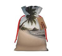 Pyjwyfmy Bolsas de regalo de Navidad con estampado de palmeras de arena, bolsa de regalo de Papá Noel, bolsas de regalo de lona de Navidad con cordones, bolsa de regalo
