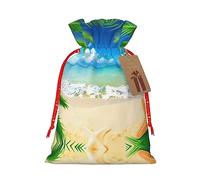 Pyjwyfmy Bolsas de regalo de Navidad con estampado de palmeras de mar y estrellas de mar, bolsa de regalo de Papá Noel, bolsas de regalo de lona de Navidad con cordones, bolsa de regalo