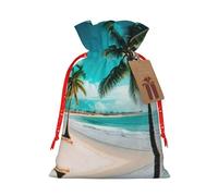 Pyjwyfmy Bolsas de regalo de Navidad con estampado de palmeras de playa, bolsa de regalo de Papá Noel, bolsas de regalo de lona de Navidad con cordones, bolsa de regalo