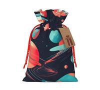 Pyjwyfmy Bolsas de regalo de Navidad con estampado de planetas espaciales, bolsa de regalo de Papá Noel, bolsas de regalo de lona de Navidad con cordones, bolsa de regalo
