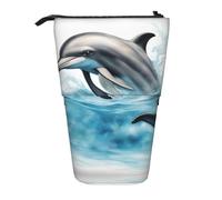 Pyjwyfmy Estuche para lápices con diseño de delfín oceánico mirando a ti, estuche telescópico para bolígrafos, soporte portátil para lápices para estudio u oficina