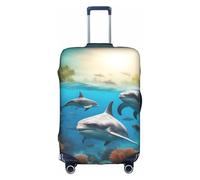 Pyjwyfmy Funda de maleta con estampado de delfines, tortugas marinas, tiburones, pulpos, corales, con elasticidad, para maletas (tallas S, M, L, XL), Blanco, XL