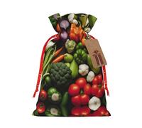 Pyjwyfmy Introducción de varias bolsas de regalo de Navidad con estampado de verduras, bolsa de regalo de Papá Noel, bolsas de regalo de lona de Navidad con cordones, bolsa de regalo