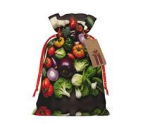 Pyjwyfmy Introducción de varias bolsas de regalo de Navidad con estampado de verduras, bolsa de regalo de Papá Noel, bolsas de regalo de lona de Navidad con cordones, bolsa de regalo