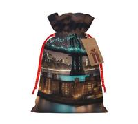 Pyjwyfmy New York Manhattan Bridge Night Print - Bolsas de regalo de Navidad, bolsa de regalo de Papá Noel, bolsas de regalo de lona de Navidad con cordones, bolsa de regalo