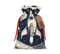 Pyjwyfmy Rocket In Space - Bolsas de regalo de Navidad, bolsa de regalo de Papá Noel, bolsas de regalo de lona de Navidad con cordones, bolsa de regalo