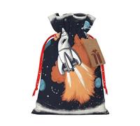 Pyjwyfmy Rocket In Space - Bolsas de regalo de Navidad, bolsa de regalo de Papá Noel, bolsas de regalo de lona de Navidad con cordones, bolsa de regalo