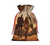 Pyjwyfmy Románticas bolsas de regalo de Navidad con estampado de la Torre Eiffel de París, bolsa de regalo de Papá Noel, bolsas de regalo de lona de Navidad con cordones, bolsa de regalo