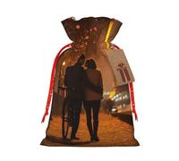 Pyjwyfmy Románticas bolsas de regalo de Navidad con estampado de la Torre Eiffel de París, bolsa de regalo de Papá Noel, bolsas de regalo de lona de Navidad con cordones, bolsa de regalo