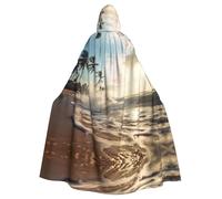 PYJWYFMY Rumbling Ocean Palm Trees Print - Capa de terciopelo unisex con capucha para adultos, bata de Halloween, capa de Navidad, disfraces de cosplay