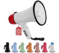 Pyle PMPRA213WHI Lightweight and Portable Bullhorn Megaphone, Aux (3.5mm) Input for MP3/Music, Automatic Siren, 20-Watt, Mic/Talk (Red), Unisex-Adult, Blanco, One Size