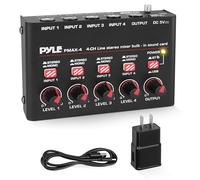 Pyle 4-Channel Wireless Bluetooth 5.0 Line Mixer - USB Audio Interface - 4 Mono/Stereo Inputs - Ultra-Low Noise - High Headroom - Built-in USB-C Sound Card - Compact Metal Chassis - PMAX4