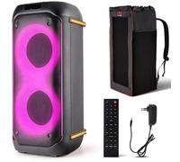 Pyle Altavoz Grande, Bluetooth, Portátil, Maquina de Karaoke de 160V, Doble Altavoz, Microfono, Bateria Recargable, Luces LED, USB/SD/Bluetooth/Radio FM, Bolsa de Transporte