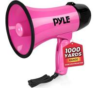 Pyle Altavoz megáfono portátil Sirena Bullhorn, Compacto, Funciona con Pilas, Potencia de 20 W, micrófono, 2 Modos, Sonido PA, Deportes, animadoras, policía, niños, Rosa, Pantalla de 5 Pulgadas, 1