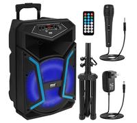 Pyle Altavoz portátil PA Bluetooth: Altavoz Exterior de 800 W con Mando a Distancia, Entrada de micrófono, luz de Fiesta, Lector de Tarjetas SD MP3/USB, Radio FM y Ruedas