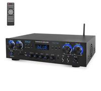 Pyle Amplificador, Amplificador Bluetooth de 800 W, Mini Amplificador de 4 Canales con MP3, USB, AUX, SD, micrófono, FM, RCA, Reverb/delay, estéreo para Cine en casa, Estudio y Teatro, Sistema de