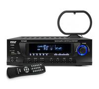 Pyle Amplificador Estéreo 300W Bluetooth 4 Canales Karaoke 2 Micrófonos | USB, SD, RCA y Pantalla LED