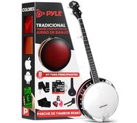 Pyle banjolele kit, Banjo, Remo head, Resonador de sapele, 39”, Tamaño tradicional, 5 cuerdas, Afinador engranado