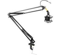 Pyle brazo de microfono, Tipo tijera para escritorio, Mic arm, Base de montaje con abrazadera tipo clamp, Montura anti vibracion, Ideal para podcasts, Radio, Estudios de DJ