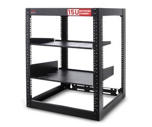 Pyle Gabinete de red para servidores de 15U - Estante de marco abierto, diseños resistentes de montaje en pared para servidores y equipo AV | Compatible con equipos estándar de 19 pulgadas (negro)