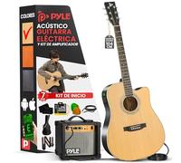 Pyle guitarra acústica eléctrica con corte, Amplificador de 10W, Escala 4/4, Madera de abeto y acero, Accesorios