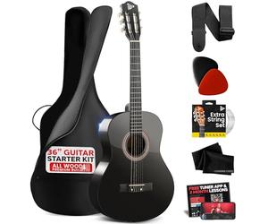 Pyle Guitarra clásica de 3/4 de 3/4 de 91,4 cm, con afinador digital y juego de accesorios, color negro (PGACLS82BK.X9)