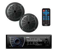 Pyle Kit de Altavoces receptores de Unidad Principal Marina, estéreo Digital LCD Integrado con Bluetooth y micrófono con Sistema de Radio Am FM de 5.25 Pulgadas, Altavoces Impermeables (2) lectores