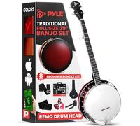 Pyle Kit de banjo con cabeza Remo y resonador de Sapele, instrumento tradicional de 5 cuerdas abierto o cerrado de 39 pulgadas con 24 soportes, clavija de afinador de 5ª y kit de accesorios premium