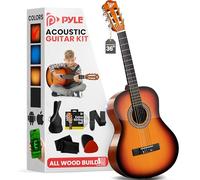 Pyle Guitarra acústica clásica de 91,4 cm, tamaño junior, 6 cuerdas de madera de tilo, sintonizador, cuerdas de nailon, púas, correa, para principiantes, adultos, Pyle PGACLS82SUN (Sun Burst)