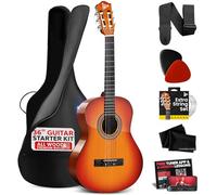 Pyle kit de guitarra acustica clasica, 3/4 Tamaño juvenil, 36”, Para principiantes, Niños, Adultos, Accesorios incluidos, Acabado mate natural