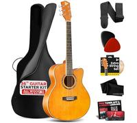 Pyle Kit de guitarra acústica de cuerda de acero, 3/4 tamaño junior, guitarra acústica de madera con juego de accesorios premium y bolsa de concierto mejorada, 36 pulgadas, naranja