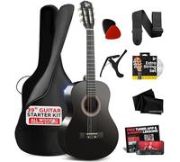 Pyle Kit de guitarra acústica para principiantes, 4/4 de tamaño completo, instrumento de cuerda de nailon con cejilla, correa, juego de cuerdas extra, bolsa de concierto, guitarras para principiantes,
