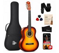 Pyle Set de Guitarra Acústica para Principiantes, Instrumento de Madera Sólida de Tamaño Junior 3/4 para Niños y Adultos, 36" Brillante Marrón