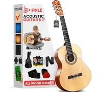 Pyle Kit de Guitarra Acústica para Principiantes - Diestro, 3/4, Natural brillante