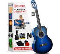 Pyle Kit de guitarra acústica para principiantes, instrumento de madera de 3/4 de tamaño junior para niños, adultos, 36 pulgadas, color azul