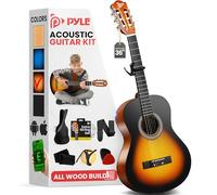 Pyle Kit de guitarra acústica para principiantes, instrumento de madera de tamaño completo 4/4 para principiantes, adultos, 39 pulgadas, lágrima de rayos solares mate