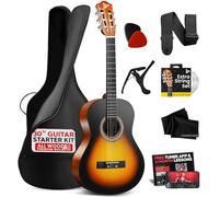 Pyle Kit de guitarra acústica para principiantes, tamaño junior 1/4, cuerdas de nailon, con cejilla, correa, juego de cuerdas extra y bolsa de concierto