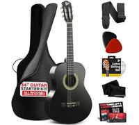 Pyle Set de Guitarra Acústica para Principiantes, Instrumento de Madera Sólida de Tamaño Junior 1/2 para Niños y Adultos, 34" Negro Mate