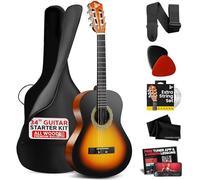 Pyle Set de Guitarra Acústica para Principiantes, Instrumento de Madera Sólida de Tamaño Junior 1/2 para Niños y Adultos, 34" Sunburst Teardrop Mate