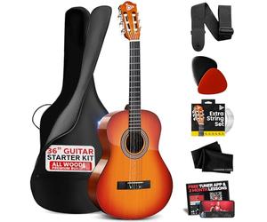 Pyle Kit de Guitarra acustica, ½ Tamaño Juvenil, 36”, para Principiantes, Niños, Adultos, Incluye Correa de Transporte, Paño de Limpieza, Aplicación de afinador