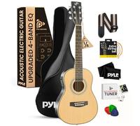 Pyle Kit de guitarra eléctrica acústica, escala 1/4, instrumento de cuerda de acero de madera de abeto con bolsa de concierto, 30 pulgadas