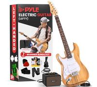 Pyle Kit de guitarra eléctrica para zurdos de tamaño completo con amplificador de 5 W, bolsa de concierto, púas, cuerdas de repuesto y correa, paquete de guitarra para principiantes estilo ST con 22